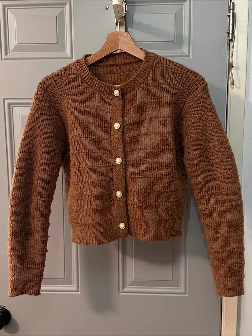 Brown Knit Button-Front Women's Sweater